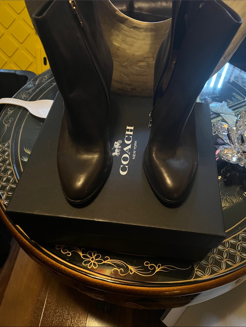 COACH Black Leather Tall Zippered Heeled Boots